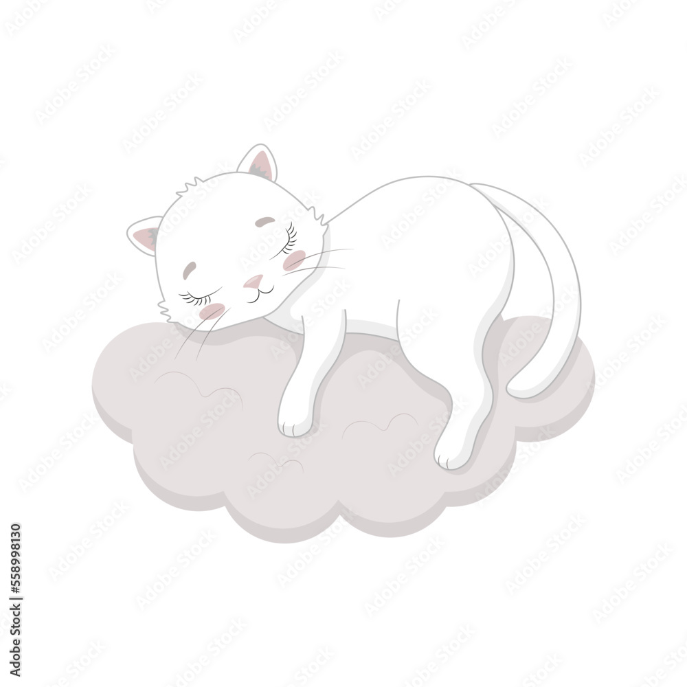 Obraz premium Cute cat sleeping on a cloud
