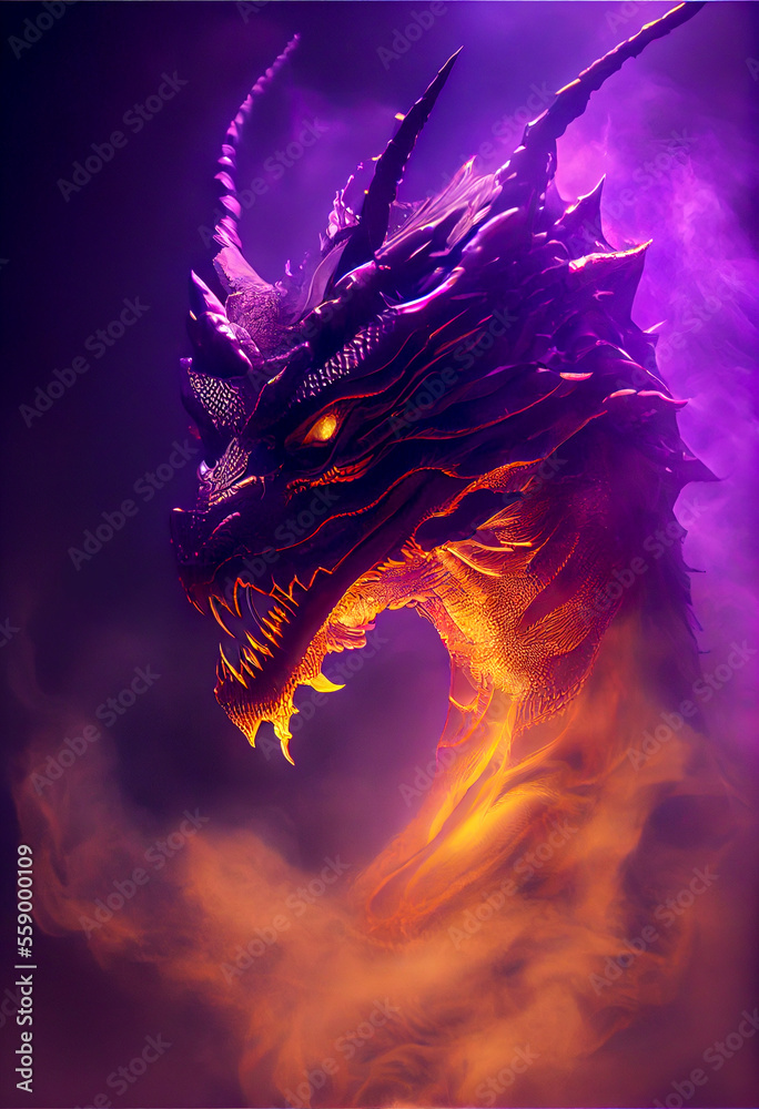 A furious black dragon in the magic glow. AI generated A furious black dragon in the magic glow. AI generated