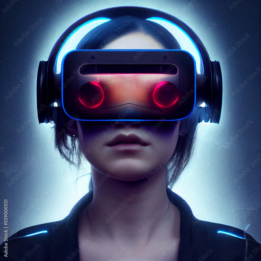 Woman wearing virtual reality vr headset portrait Woman wearing virtual reality vr headset portrait