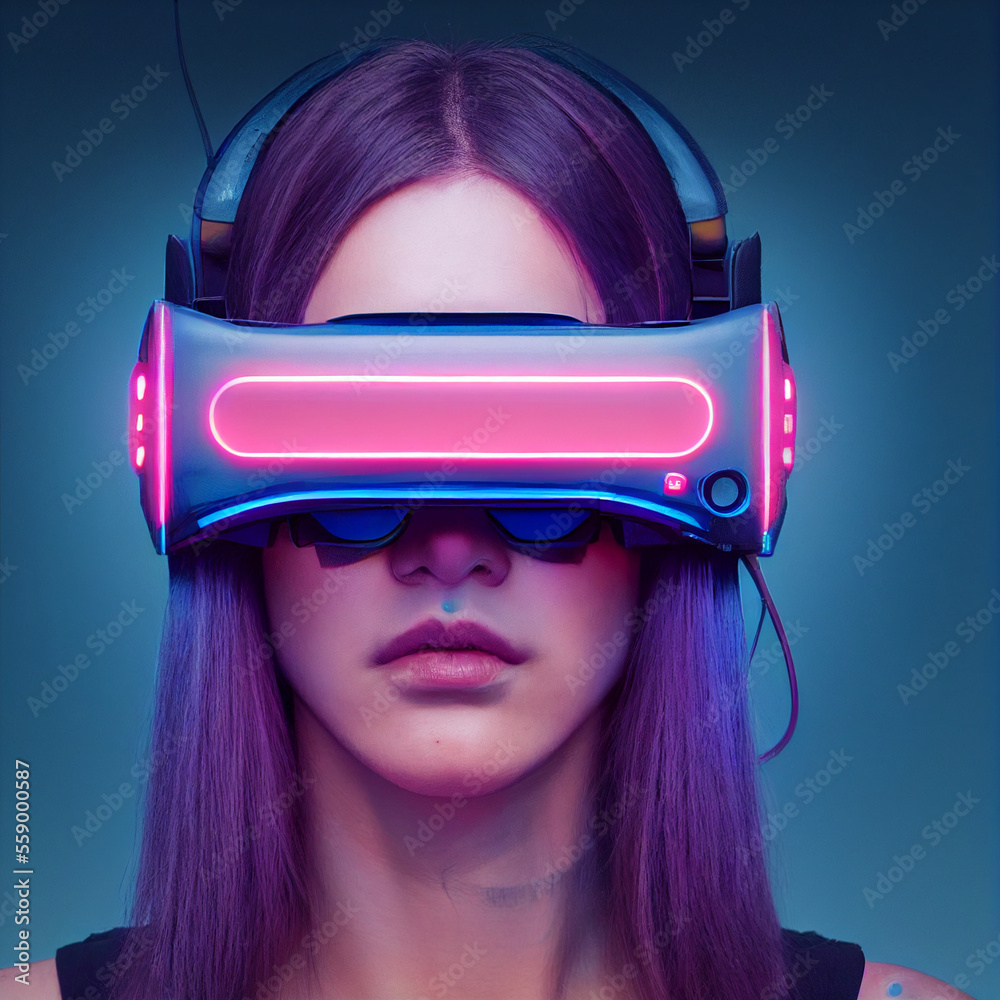 Woman wearing virtual reality vr headset portrait Woman wearing virtual reality vr headset portrait