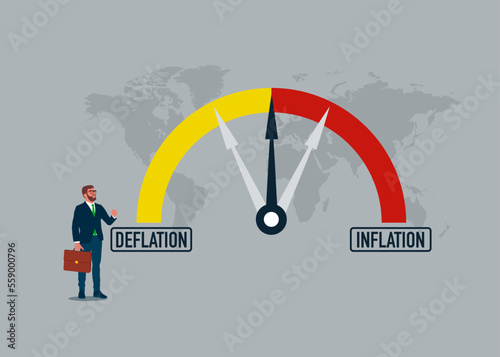 Deflation and inflation gauge. Vision to see the business direction forecasting the economy or the future. Flat vector illustration.