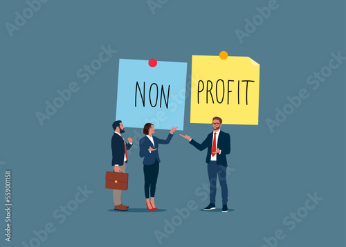 Non profit text words inscription on yellow sticker. Flat vector illustration.