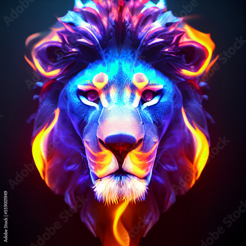 psychedelic lion portrait neon colors spirit animal