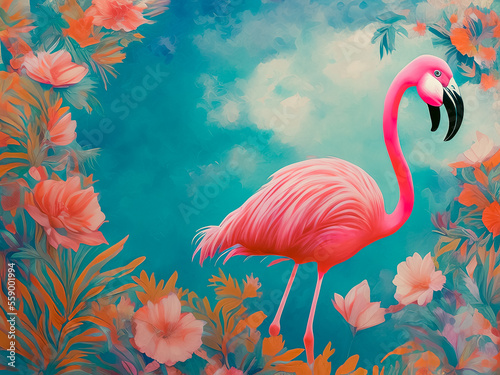 The majestic paint of a flamingo animal captures the grace and beauty of this species. Generative AI © 4K_Heaven