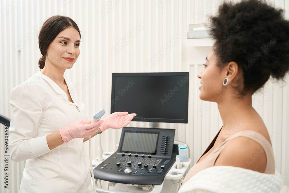 Female having tests before starting treatment in private clinic Female having tests before starting treatment in private clinic