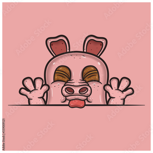 Taunt Face Expression With Pig Cartoon.