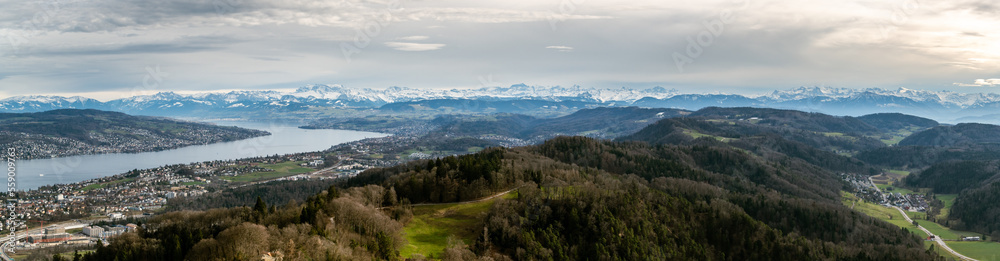 Alps and Zurichsee lake as seen from top of Uetliberg in Switzerland