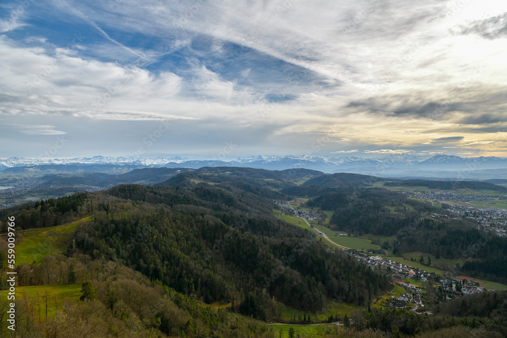 View on beautiful mountains as seen from Uetliberg in Switzerland View on beautiful mountains as seen from Uetliberg in Switzerland