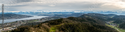 Alps and Zurichsee lake as seen from top of Uetliberg in Switzerland