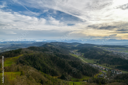 View on beautiful mountains as seen from Uetliberg in Switzerland