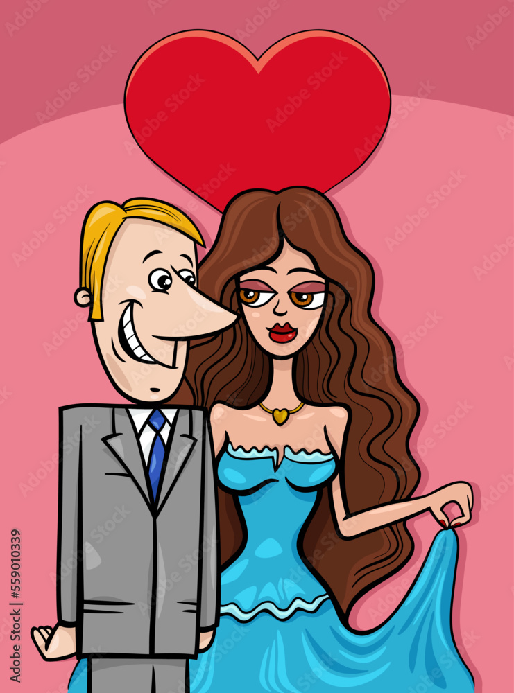 valentine card with cartoon couple in love valentine card with cartoon couple in love