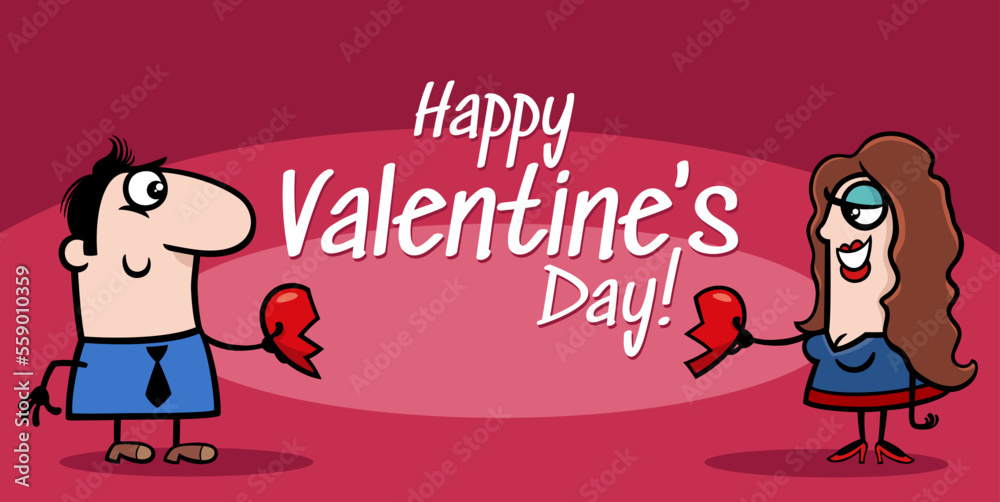 Valentines Day design with cartoon couple in love Valentines Day design with cartoon couple in love