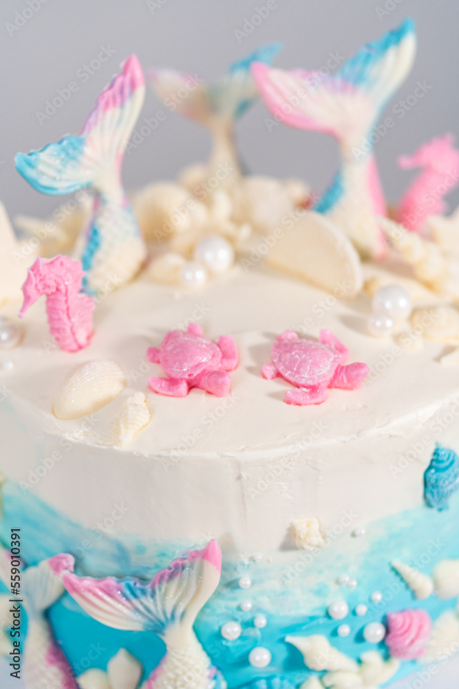 Mermaid themed 3 layer vanilla cake Mermaid themed 3 layer vanilla cake