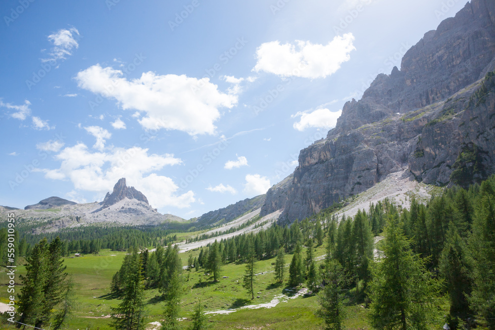 Dolomites range landscape. Summer mountain panorama