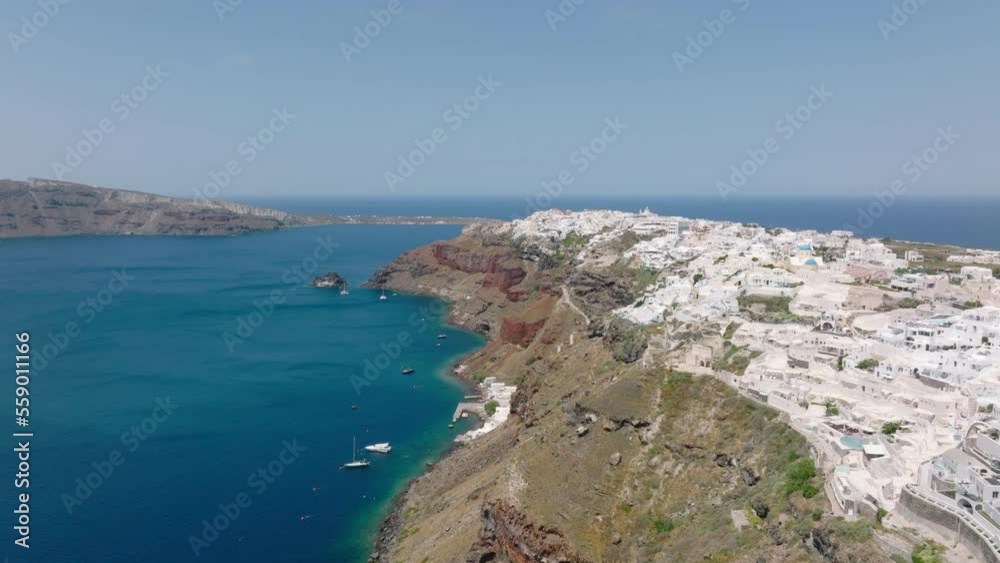 Aerial view of Santorini coast with Oia Village, Greece Aerial view of Santorini coast with Oia Village, Greece
