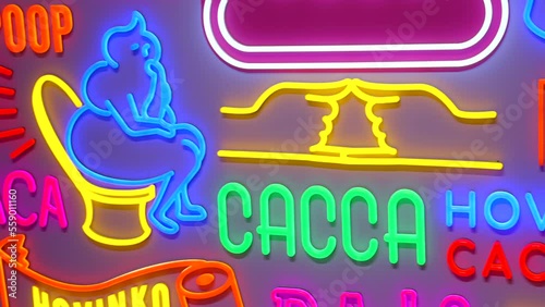 This video shows a close up panning of neon 