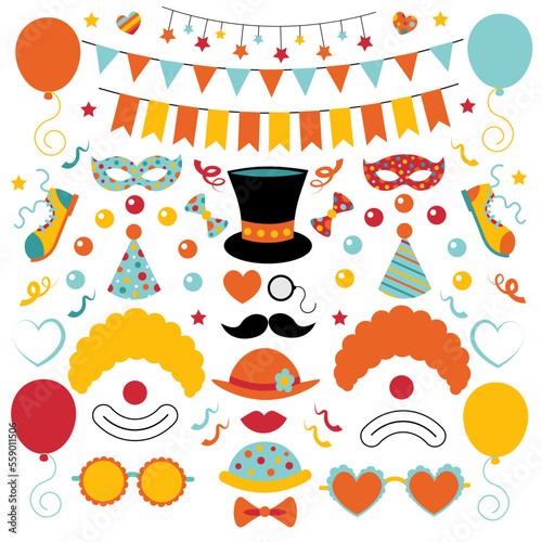 Circus theme party decoration set. Clown elements. 