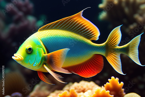 Exotic tropical fish closeup