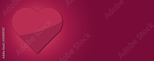 Minimal Valentines Day Banner with heart divided in two colors over a magenta background. Copy Space photo