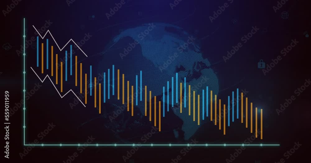 Animation of globe over data processing Animation of globe over data processing
