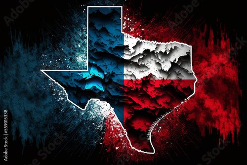 Abstract illustration of Texas map with flag - generative ai