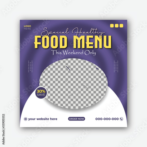 Food menu social media post banner or editable square flyer banner template