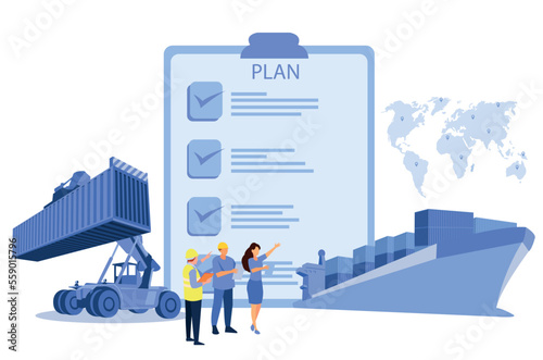 Logistics and shipping of container truck at ship port for business Container Cargo ship and cargo plane with crane bridge working at shipyard at sunrise, logistics import export and shipping