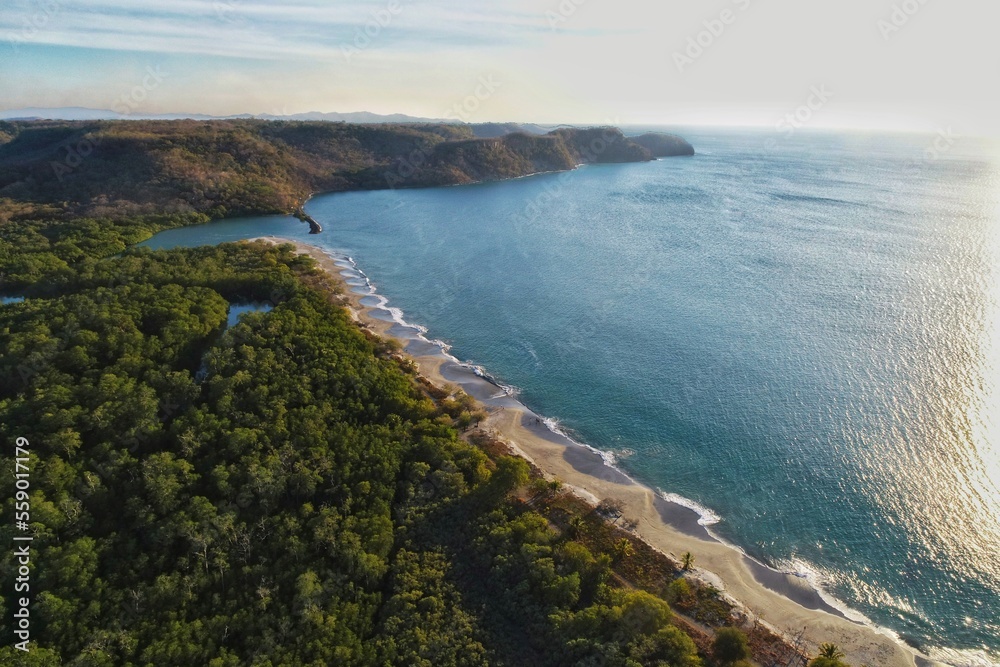 Aerial view over playa cabuyal , Costa RICA