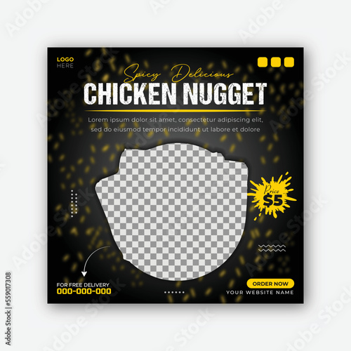 Delicious chicken nugget and food menu social media banner template