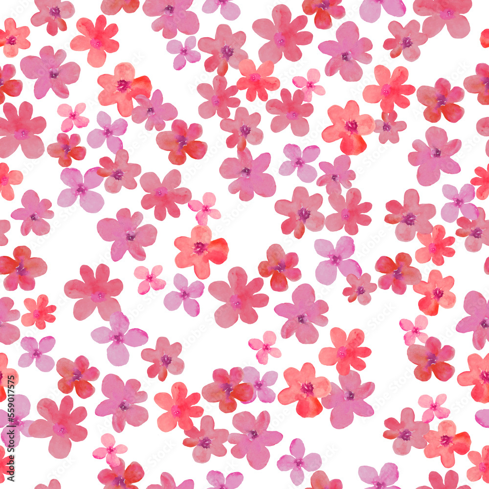 Watercolor seamless pattern with abstract pink  flowers. Hand drawn floral illustration isolated on white background. For packaging, wrapping design or print.