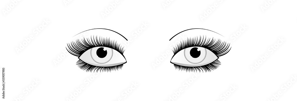 Eyes with black eyelashes on a white background. Eyes with black eyelashes on a white background.