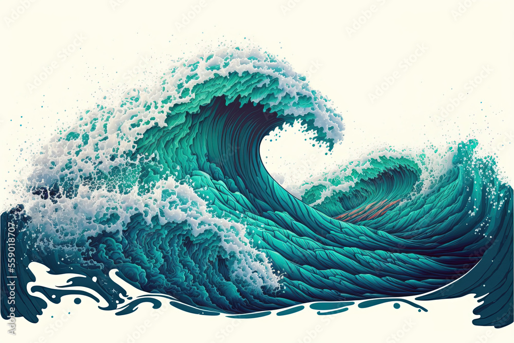a Big wave isolated on white background - sea - ocean  , Generative AI