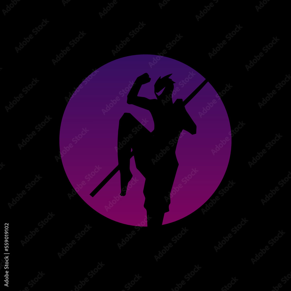 Obraz premium The ninja white purple sun logo