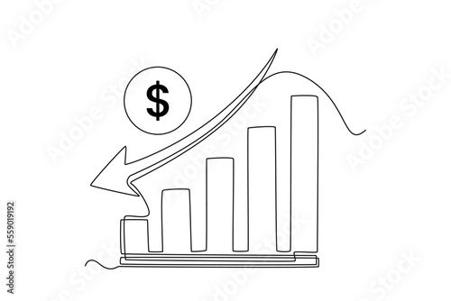 Single one line drawing growth finance diagram with arrow going down. Economics and Business Concept. Continuous line draw design graphic vector illustration.