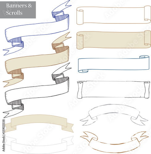 Vector set of ribbon banners and scrolls