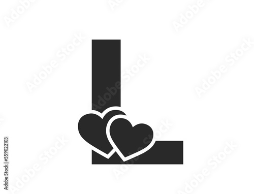 letter l with two hearts. creative romantic initial letter for valentine's day design. valentine and love symbol