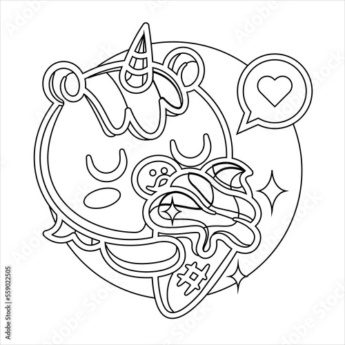 Cute unicorn sleep vector pony cartoon on moon with cloud magic sleeping time for sweet dream. kawaii unicorn 