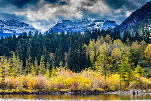 Fall colours around Vermillion Lakes, Banff National Park, Alberta, Canada photo