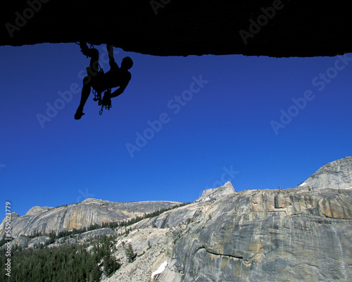 Rock climbing on a granite dome in Tuolumne Meadows, California.