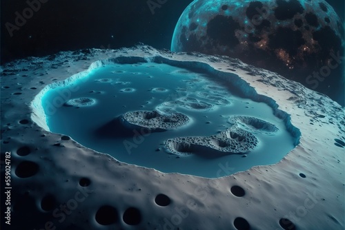 Lunar craters filled with ocean water, created with Generative AI technology