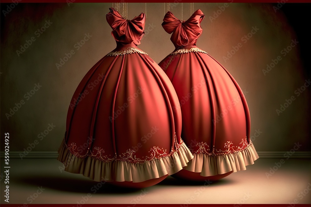 Two christmas dresses, concept of Masked Ball, created with Generative AI technology Two christmas dresses, concept of Masked Ball, created with Generative AI technology