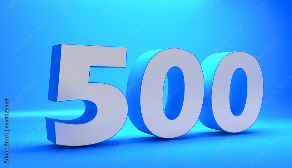 Number 500 in white on light blue background, isolated number 3d rendering. Number 500 in white on light blue background, isolated number 3d rendering.