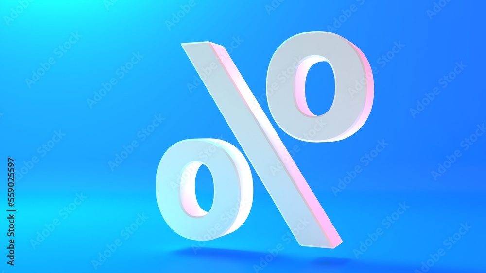 Percent icon 3d white blue background, 3d rendering. Percent icon 3d white blue background, 3d rendering.