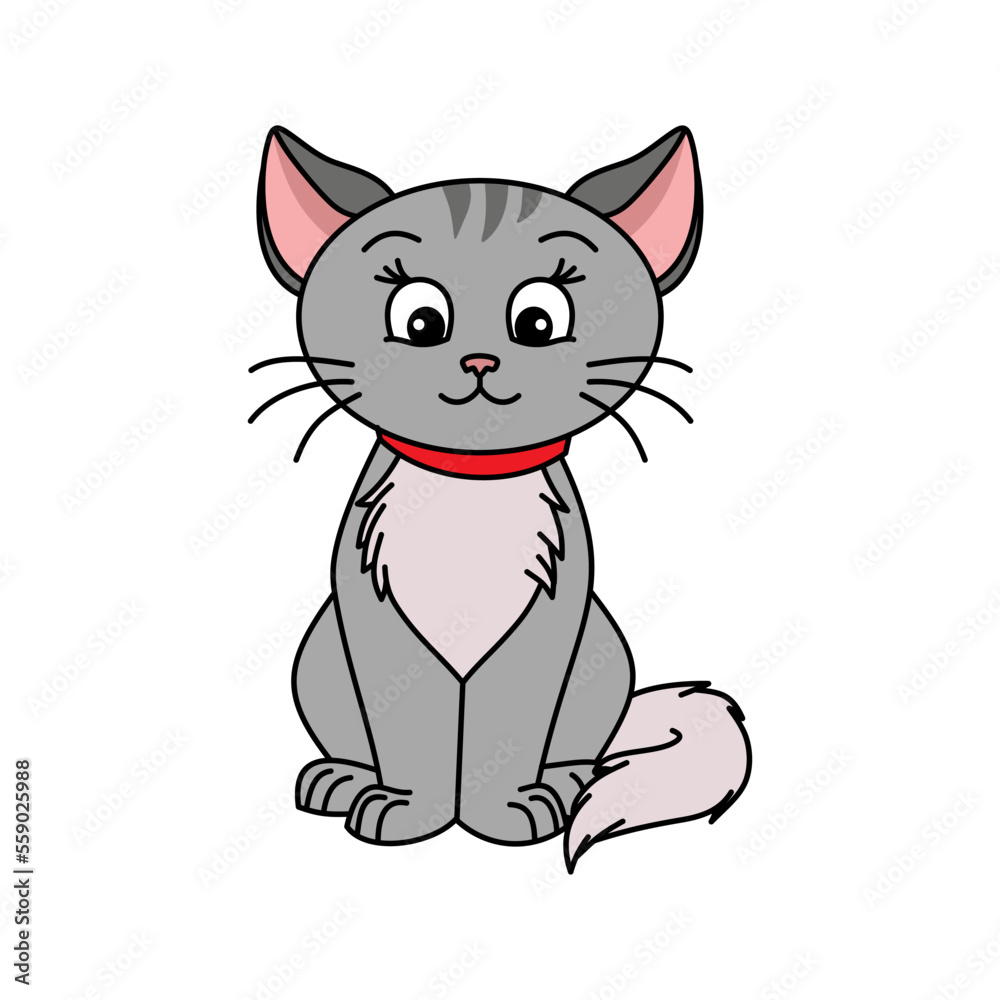 Cat vector illustration. Cute cartoon cat. Cat hand draw isolated.