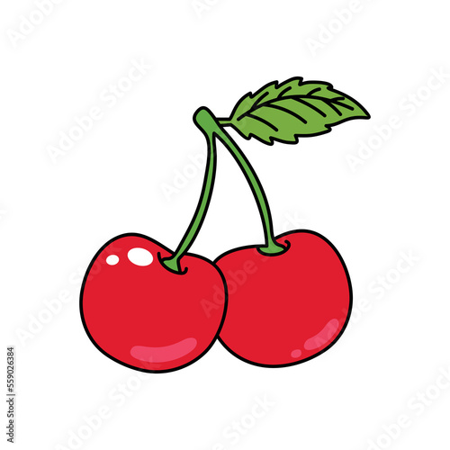 cherry vector illustration - Fresh cherry fruit. Cherry cartoon isolated.
