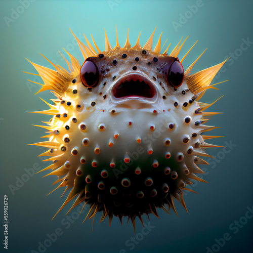 Puffer Fish Expanded with Air. Generative ai