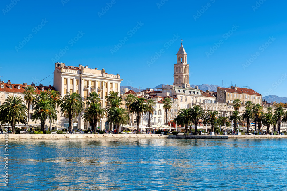 Beautiful view of the embankment in the old town of Split, Dalmatia, Croatia