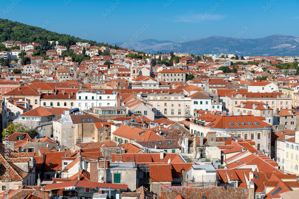 Aerial view of the old town Split, Dalmatia, Croatia. 