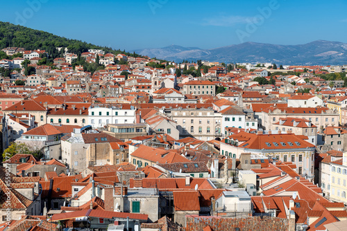 Aerial view of the old town Split, Dalmatia, Croatia. 