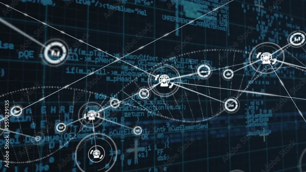 Animation of network of connections over data processing Animation of network of connections over data processing